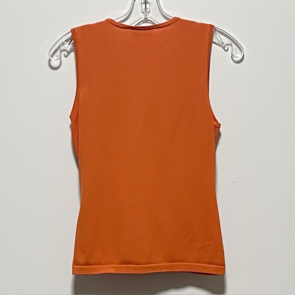 Kate Hill Vibrant versatile Orange Sleeveless ruched faux-wrap V-neck blouse - Picture 4 of 5